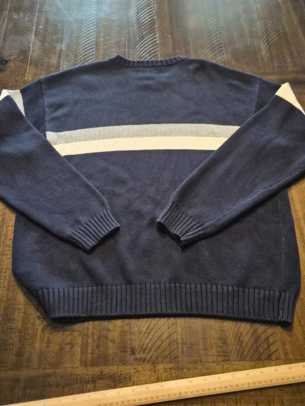 J Crew Striped Knit Sweater Mens Size L Cotton Crewneck Pullover Blue G788
